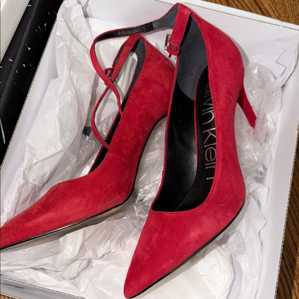 Calvin Klein Red Suede Pointed Slingback Heels